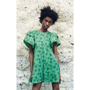 Zara | Dresses | Zara Open Work Embroidery Green Mini Dress | Poshmark